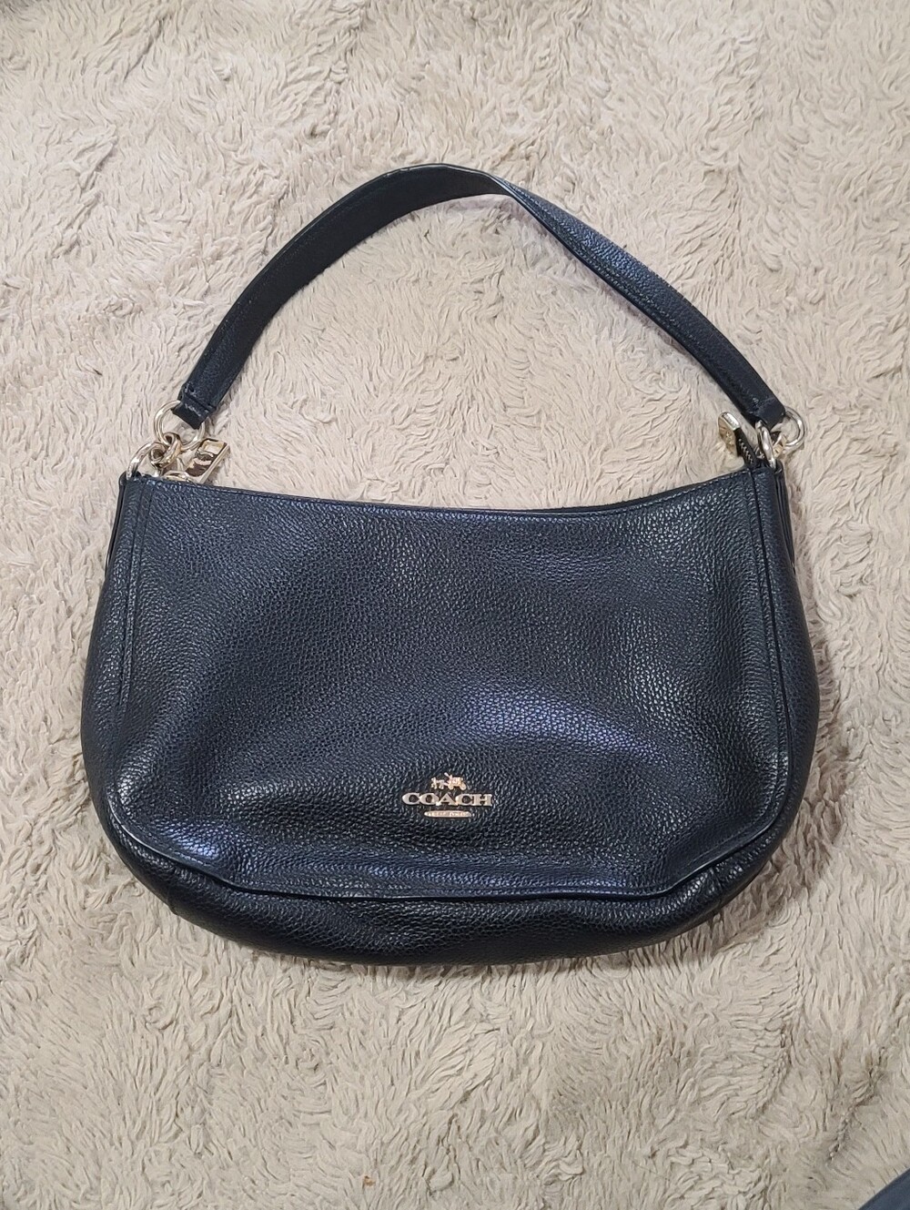 COACH Black Leather Shoulder Bag Pebbled Chelsea Hobo Style, No Crossbody Strap
